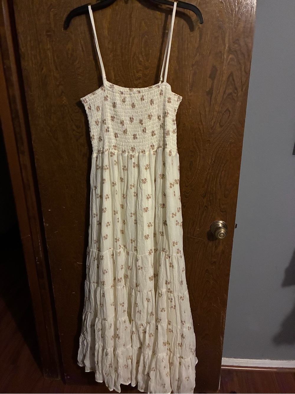Altar'd State Cream Maxi Dress with Brown Floral Motif